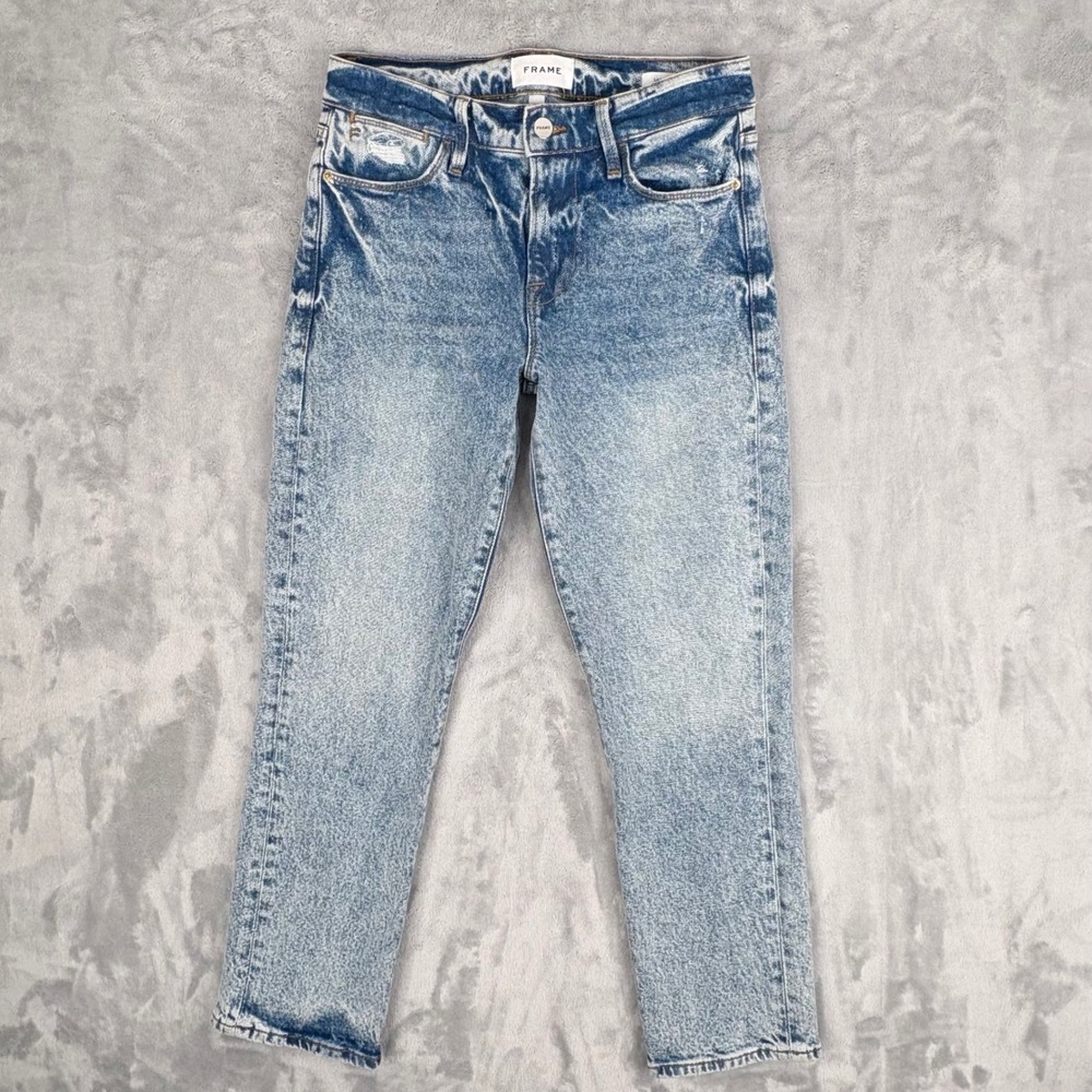 FRAME Jeans Womens 25 Fits 26x26.5 Le High Straight Lombard Acid Wash Distressed